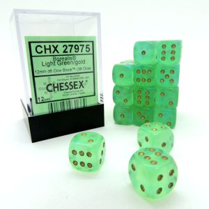 Chessex Dados 12mm Borealis: Light Green Gold Dices