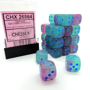 Chessex Dados 12mm Gemini: Gel Green Pink Blue Dices