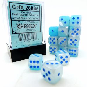 Chessex Dados 12mm Gemini: Perl Turquese White Blue Dices