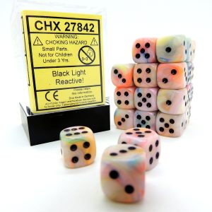 Chessex Dados 12mm Circus/Black Reactive Festive Dice