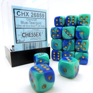 Chessex Dados 12mm Blue-Teal/Gold Gemini Dice