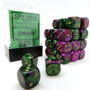 Chessex Dados 12mm Green/Purple Gold Gemini Dice