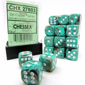 Chessex Dados 12mm Oxi-Copper/White Marble Dice