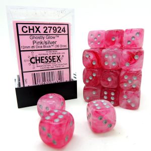 Chessex Dados 12mm Pink/Sliver Ghostly Glow Dice