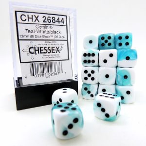 Chessex Dados 12mm Teal-White/black Gemini Dice