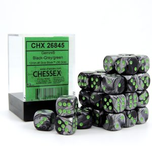 Chessex Dados 12mm Black Gray/Green Gemini Dice D6