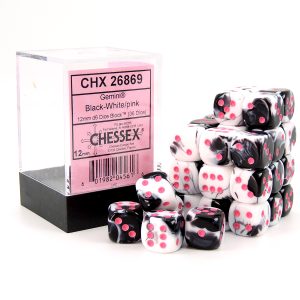 Chessex Dados 12mm Black-White/Pink Gemini Dice D6