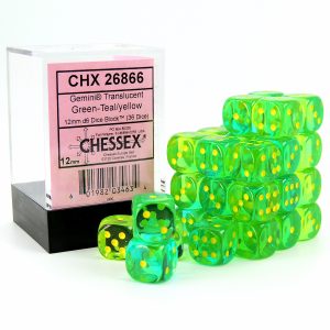 Chessex Dados 12mm Green-Teal/Yellow Translucent Dice D6