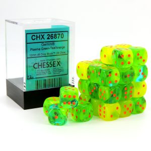 Chessex Dados 12mm Plasma Green-Teal/Orange Dice D6