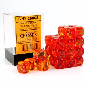 Chessex Dados 12mm Red-Yellow/Gold Translucent Dice D6