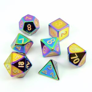 Fan Roll Dados 16mm Flame Torched Rainbow Metal Dice D7