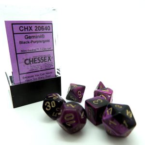 Chessex Dados 10mm Mini Gemini Black Purple Gold D7