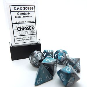 Chessex Dados 10mm Mini Gemini Steal Teal White Gold D7