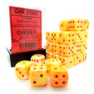 Chessex Dados 12mm Festive Sunburst Red Dice D6