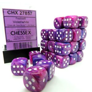 Chessex Dados 12mm Festive Violet White Dice D6