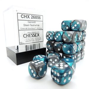 Chessex Dados 12mm Gemini Steel-Teal White Dice D6