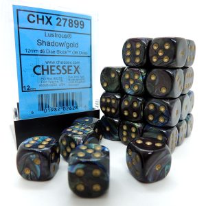 Chessex Dados 12mm Lustrous Shadow Gold Dice D6