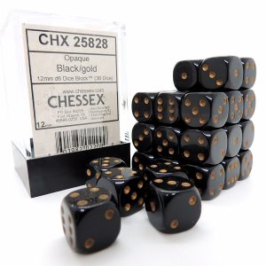 Chessex Dados 12mm Opaque Black Gold Dice D6