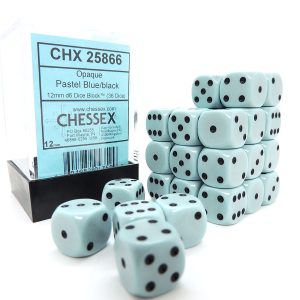 Chessex Dados 12mm Opaque Pastel Blue Black Dice D6
