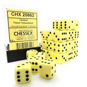 Chessex Dados 12mm Opaque Pastel Yellow Black Dice D6