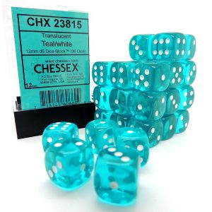 Chessex Dados 12mm Translucent Teal White Dice D6